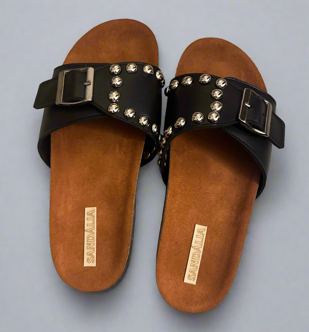 Black Studded Slides