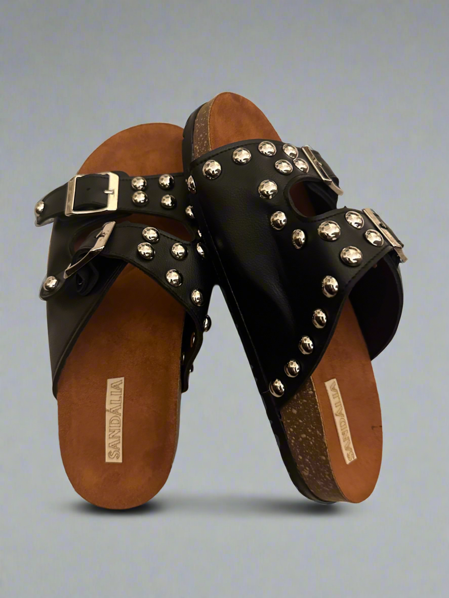 Black Studded Slides