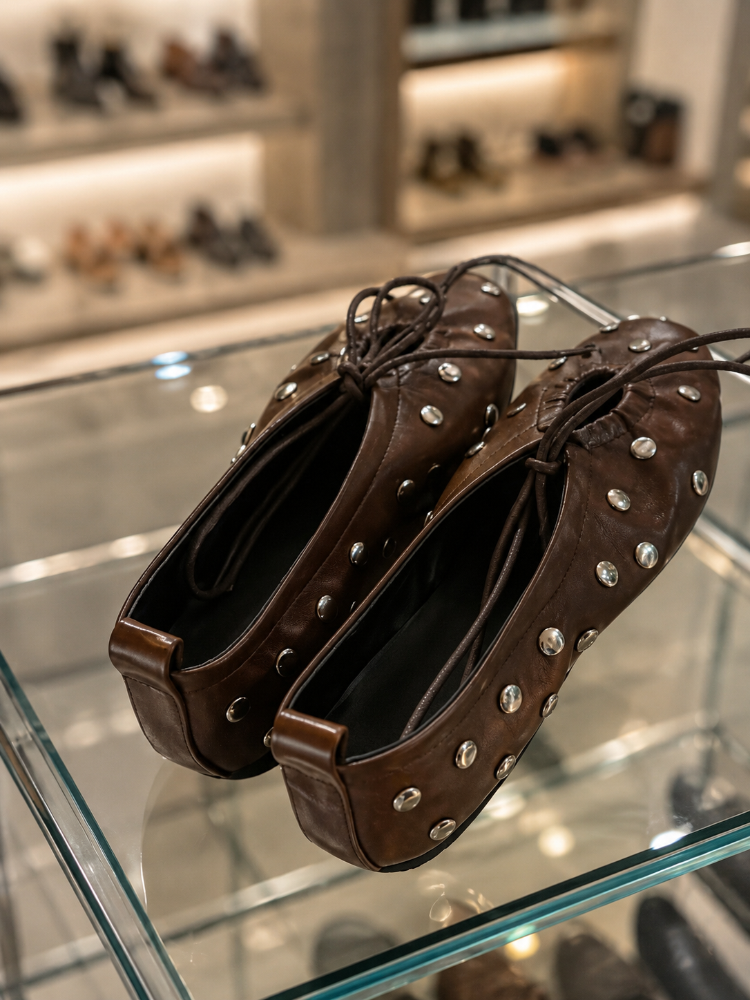 Studded brown ballerinas