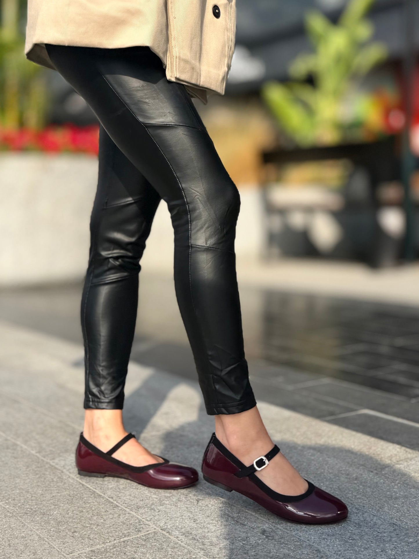 Glossy burgundy Mary Jane flats
