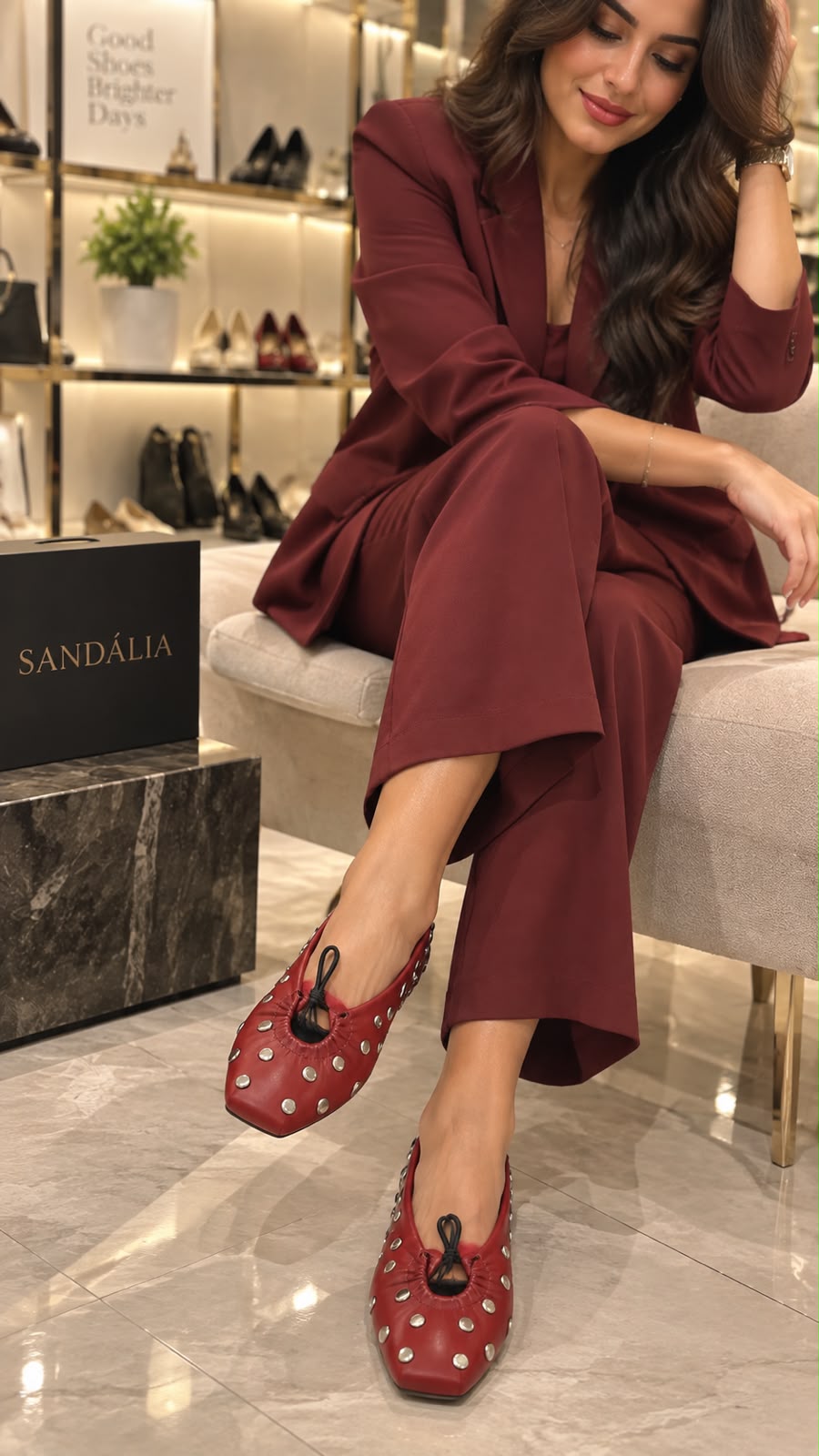 Burgundy red studded ballerina