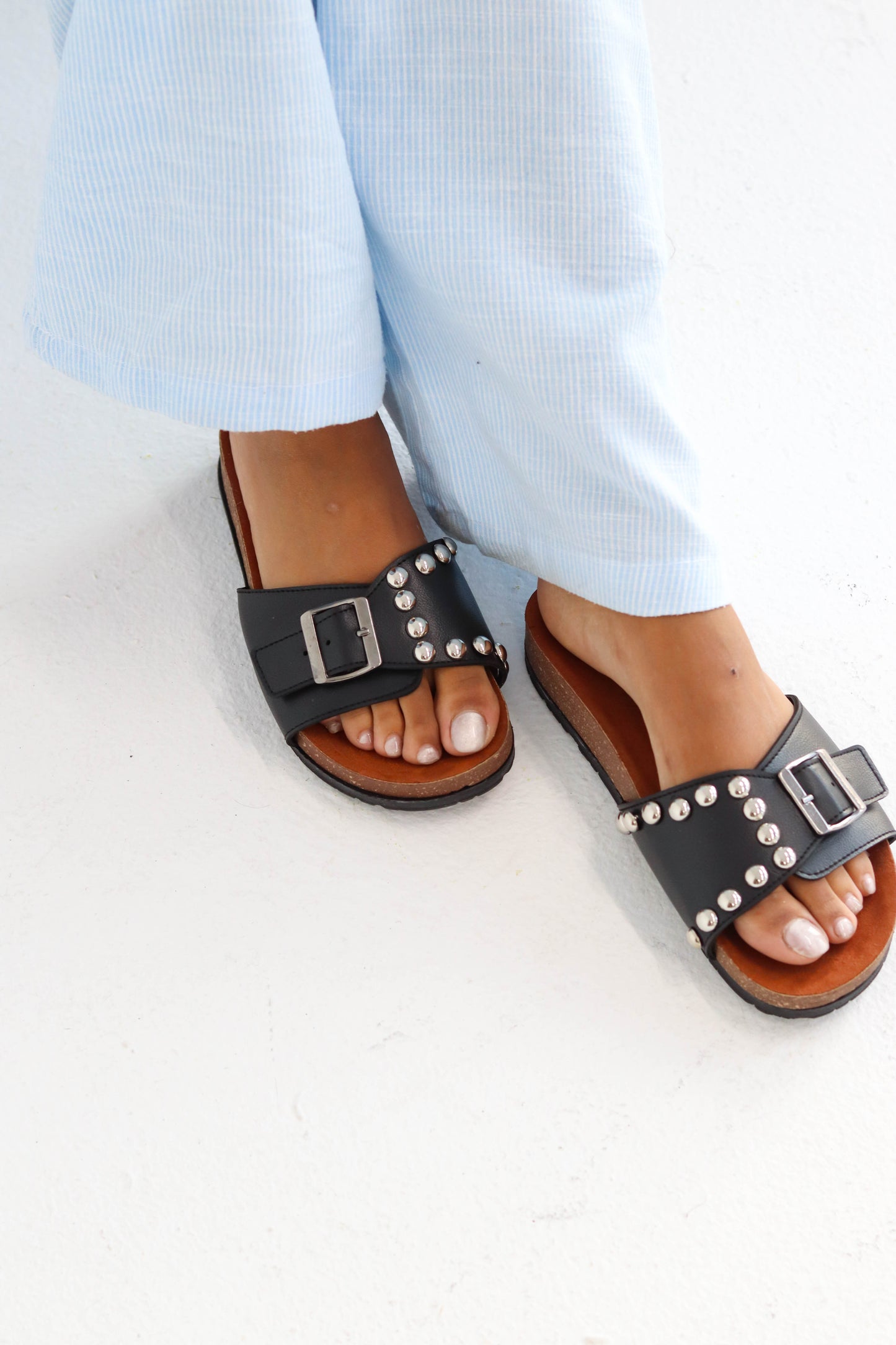 Black Studded Slides