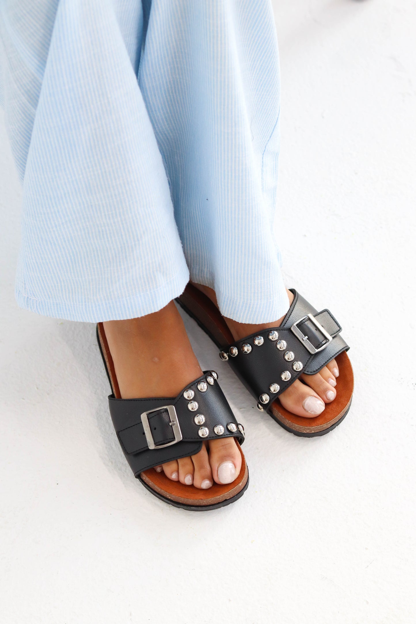 Black Studded Slides