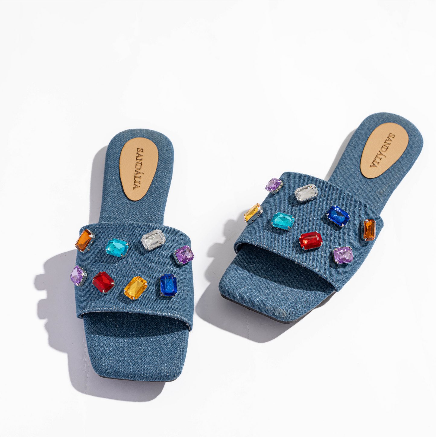 Gemstone Bejeweled Denim slides