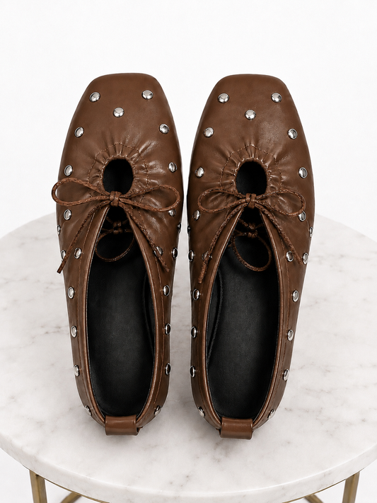 Studded brown ballerinas