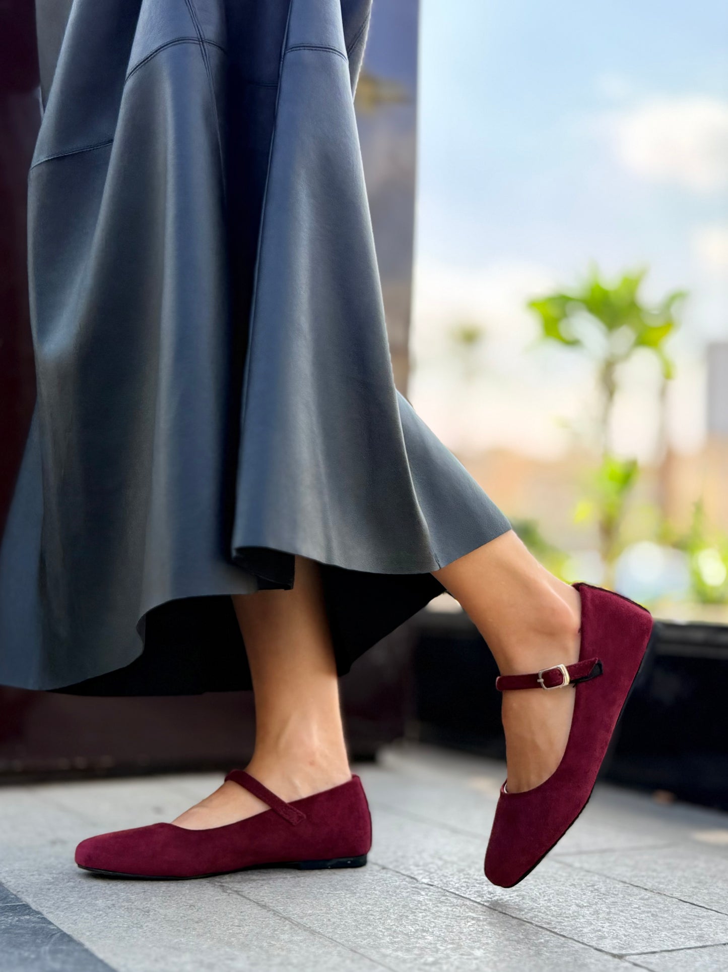velvet Mary Jane flats