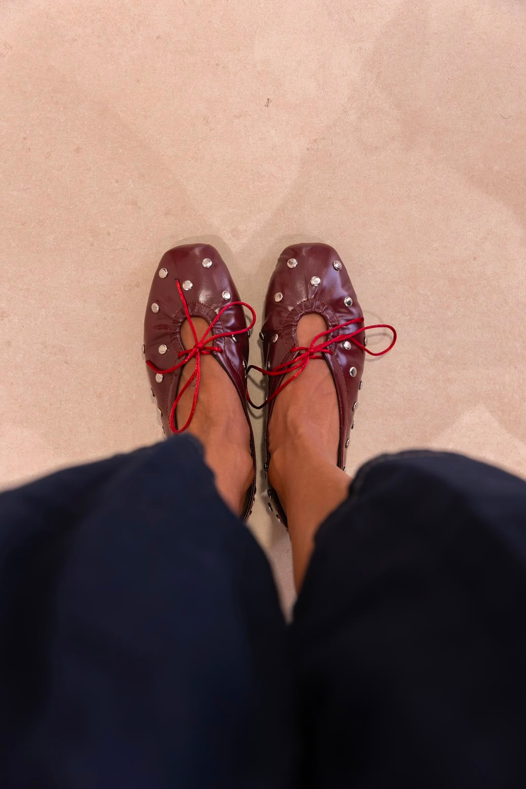Studded burgundy flats