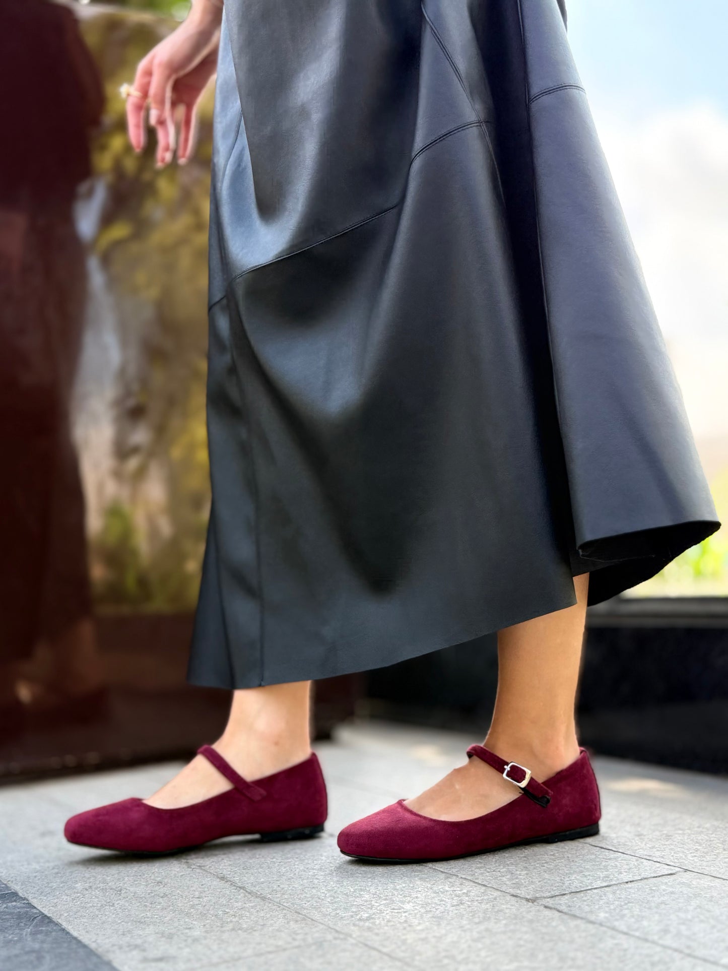 velvet Mary Jane flats