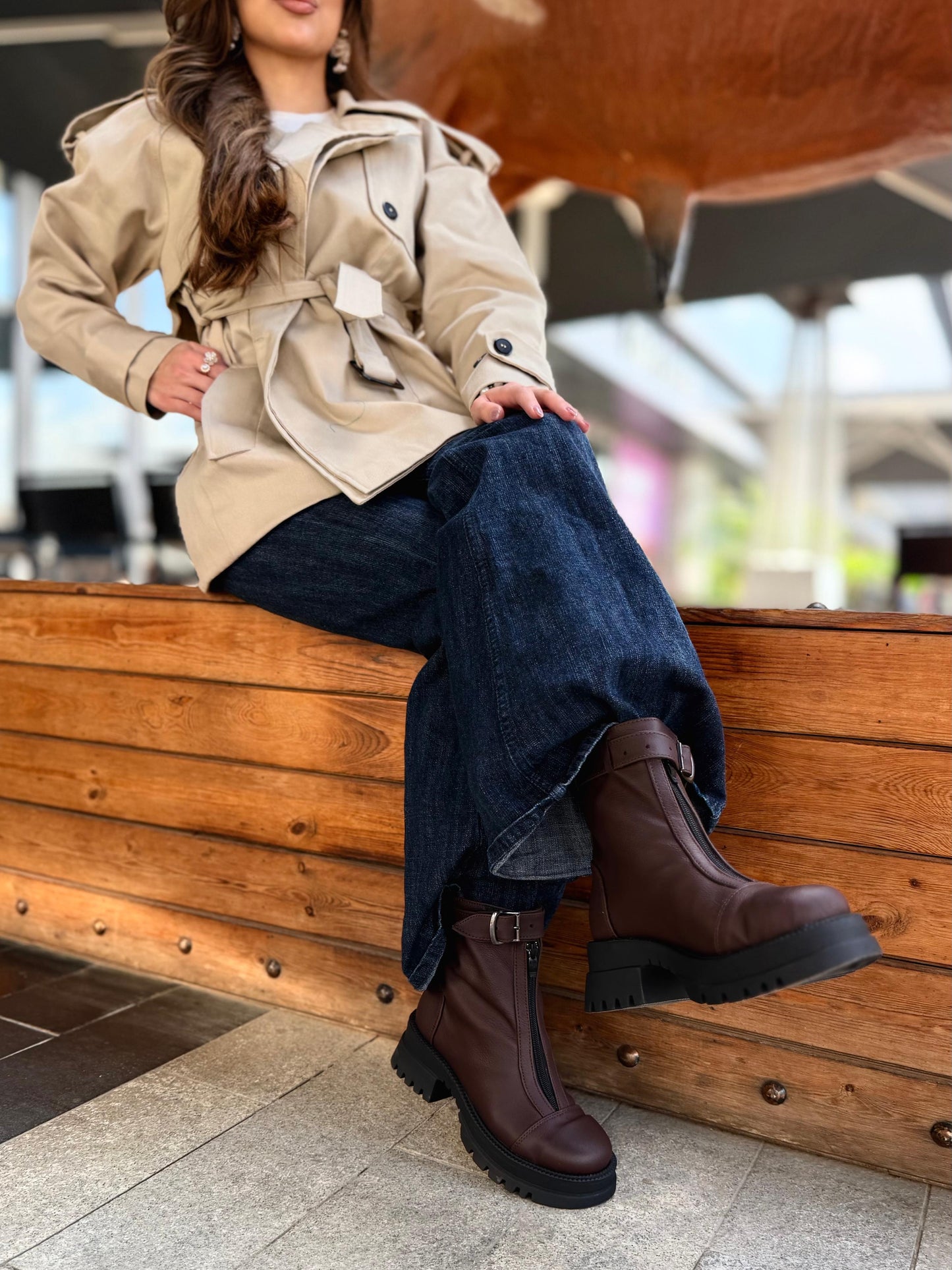 buckle zip-up half boots