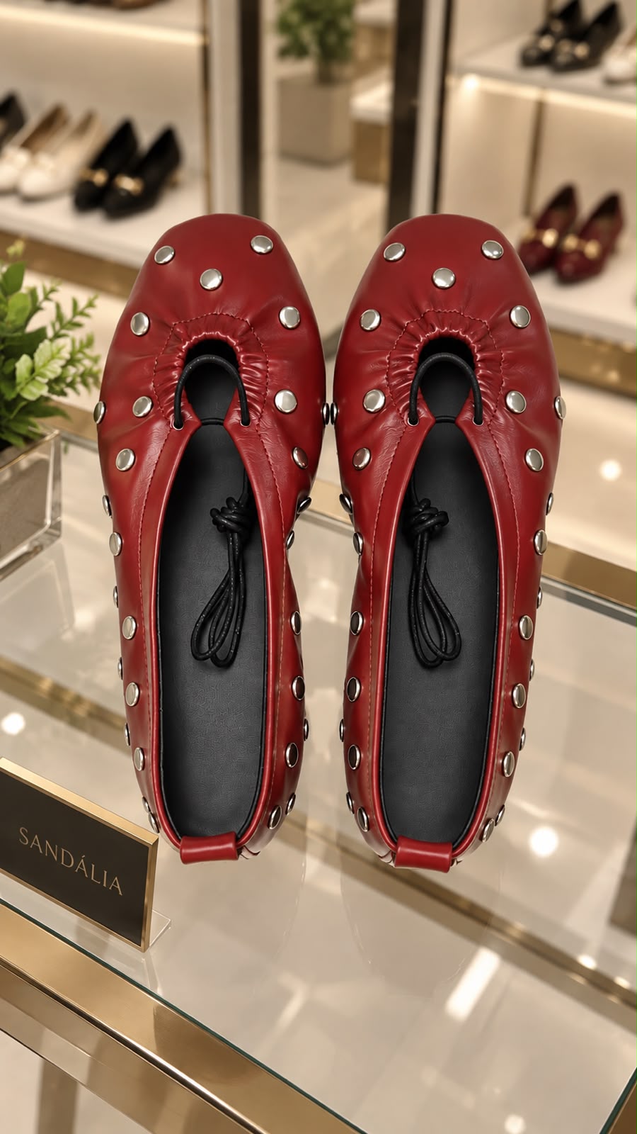 Burgundy red studded ballerina